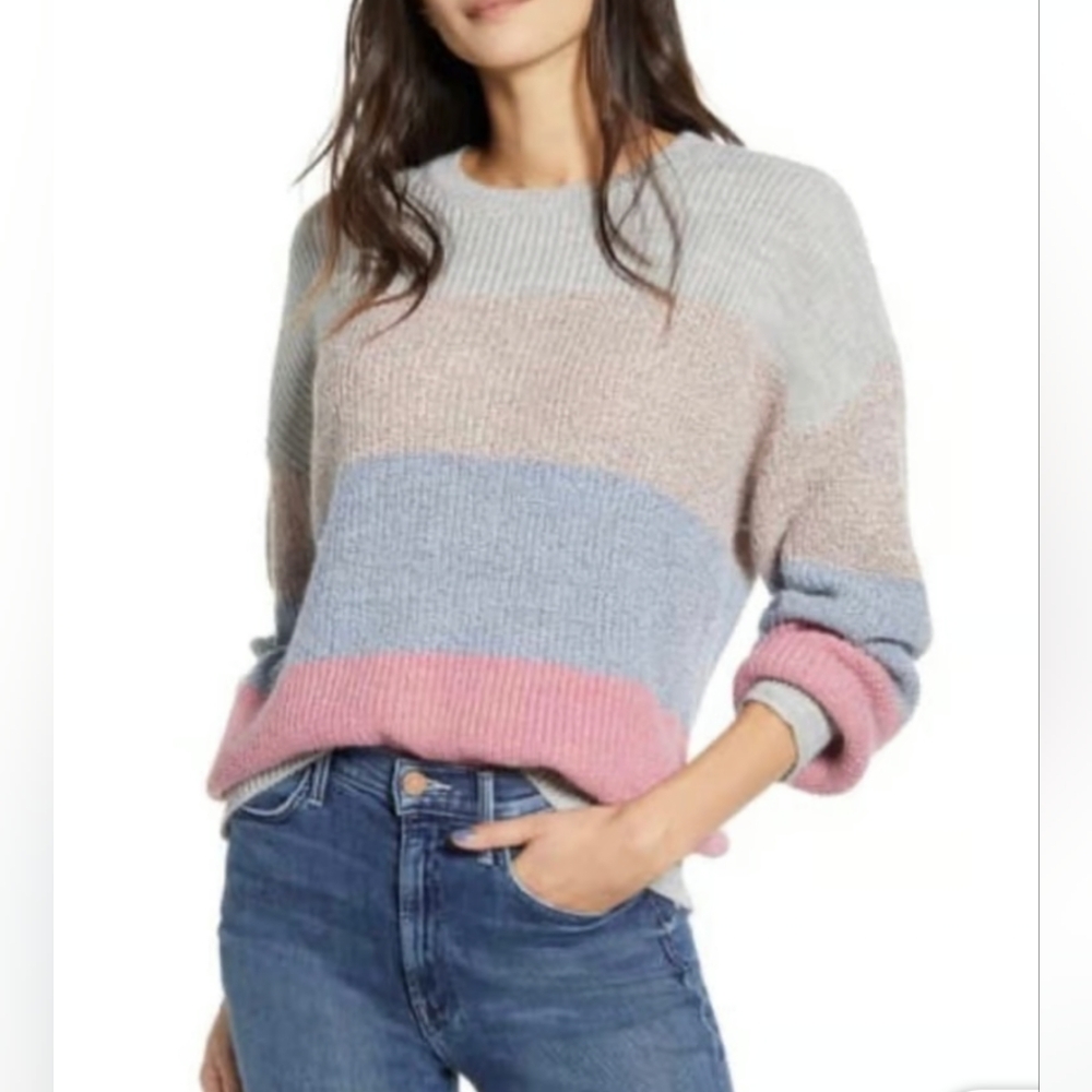 Cupcakes and Cashmere Colorblock striped Pastel sweater size medium